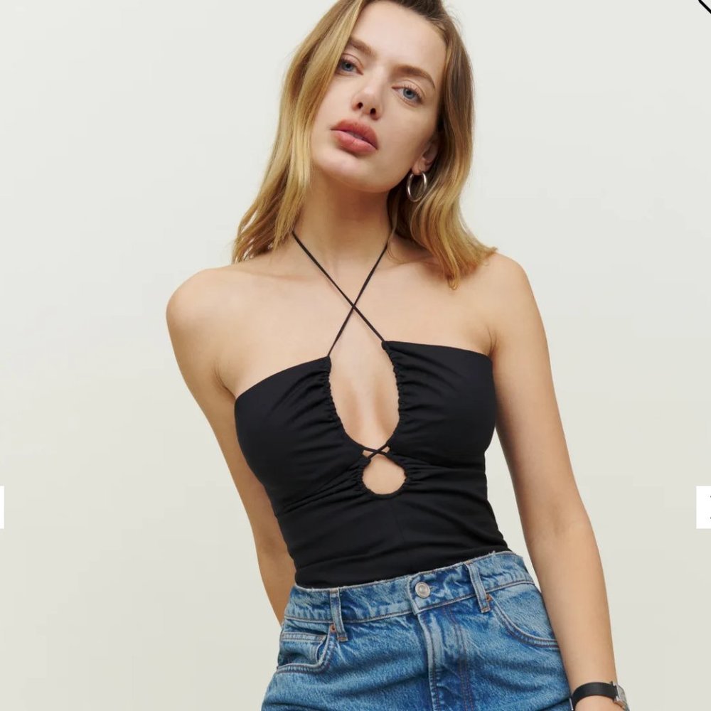 Reformation key hole tie neck top